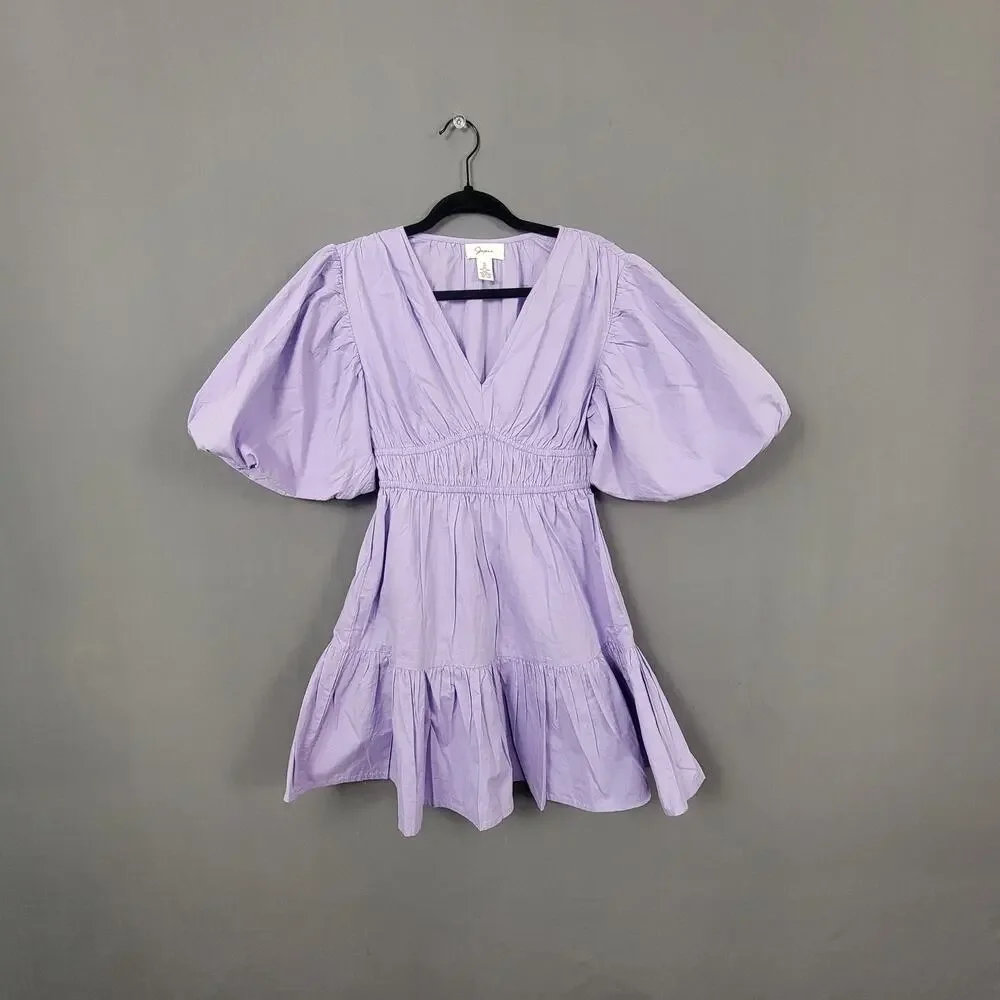 Japna Lilac Puff Sleeve Prairie Babydoll Mini Dress Cottagecore Small